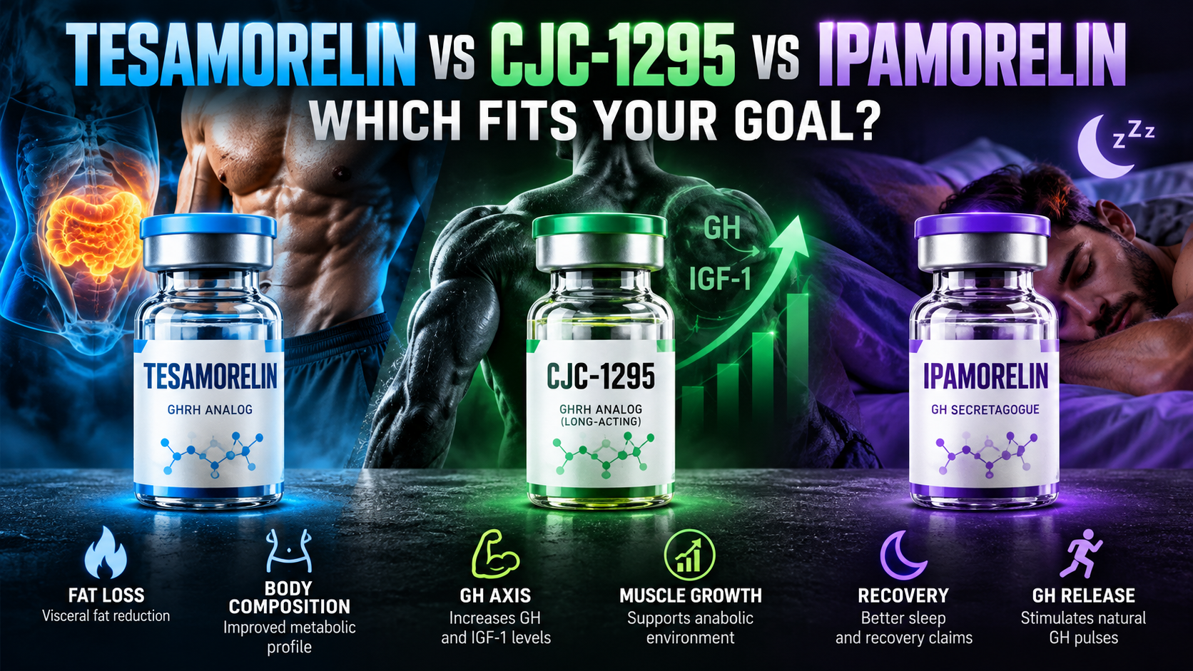 Tesamorelin vs CJC-1295 vs Ipamorelin: Which Fits Your Goal?